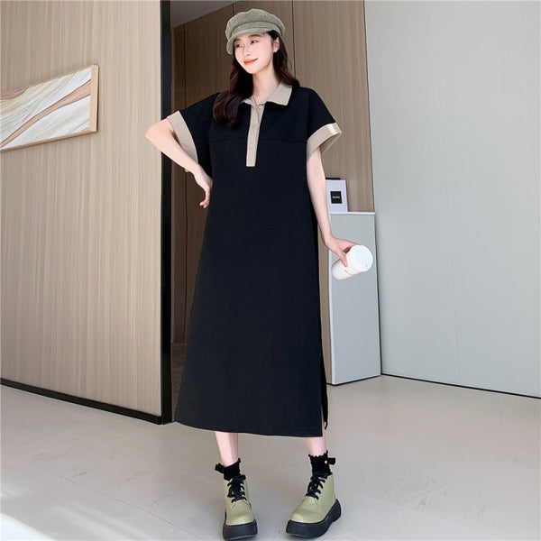 AP 25AW Women Satin Collar Patchwork Modal Dress Lady Maxi Loose Clothing Batwing Sleeve Soft Modal Cuff