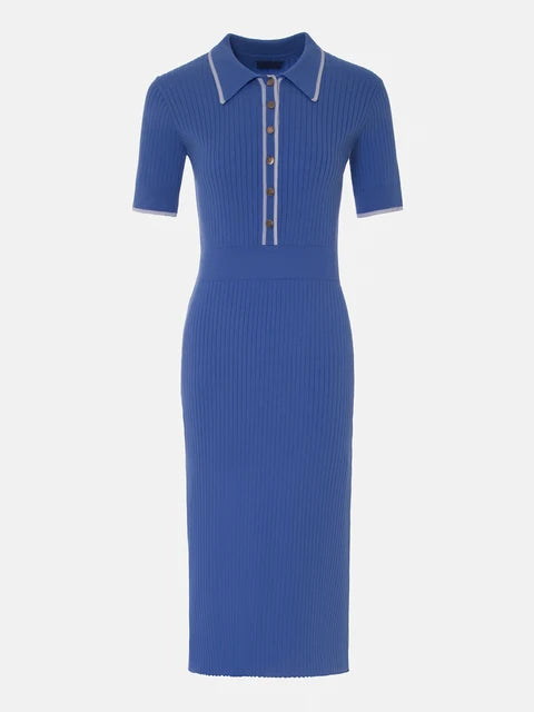Knitted Midi Polo Collar Contrast Dress