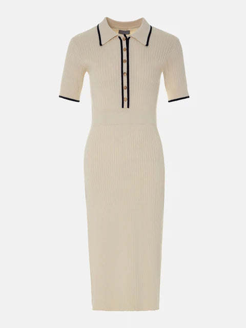Knitted Midi Polo Collar Contrast Dress