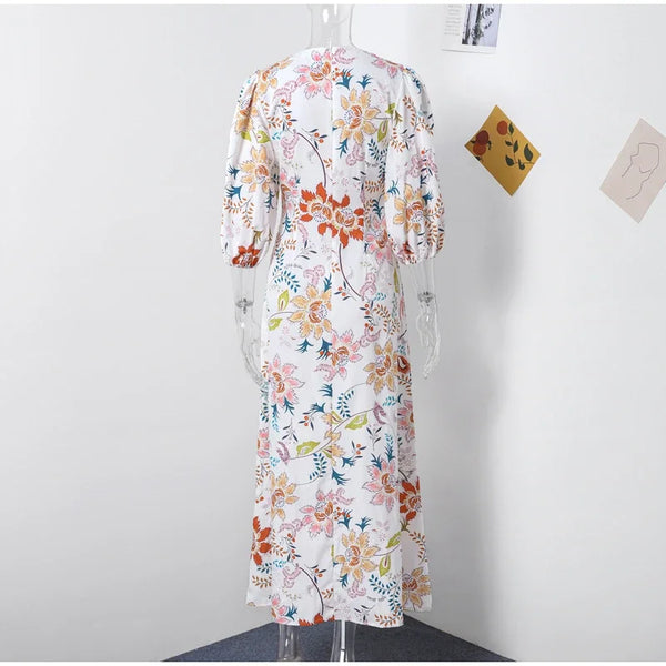 Floral Round Nek Puff sleeve Maxi dress