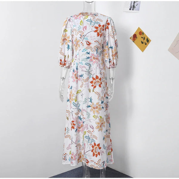 Floral Round Nek Puff sleeve Maxi dress