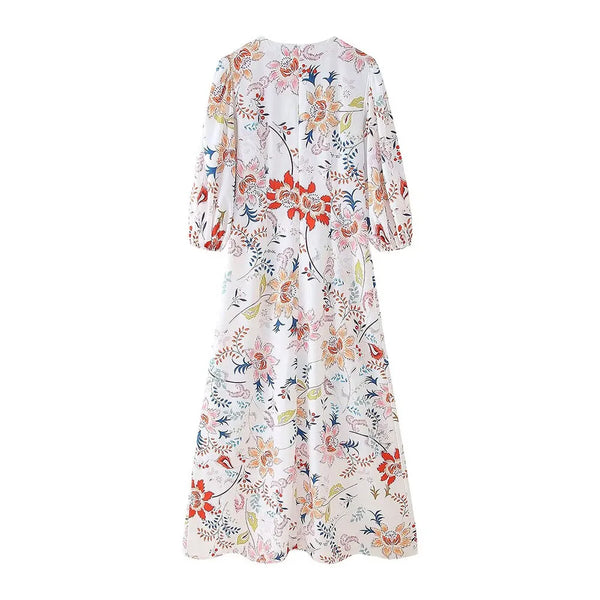 Floral Round Nek Puff sleeve Maxi dress