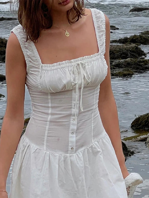 Sexy White Pleated Holiday Dress