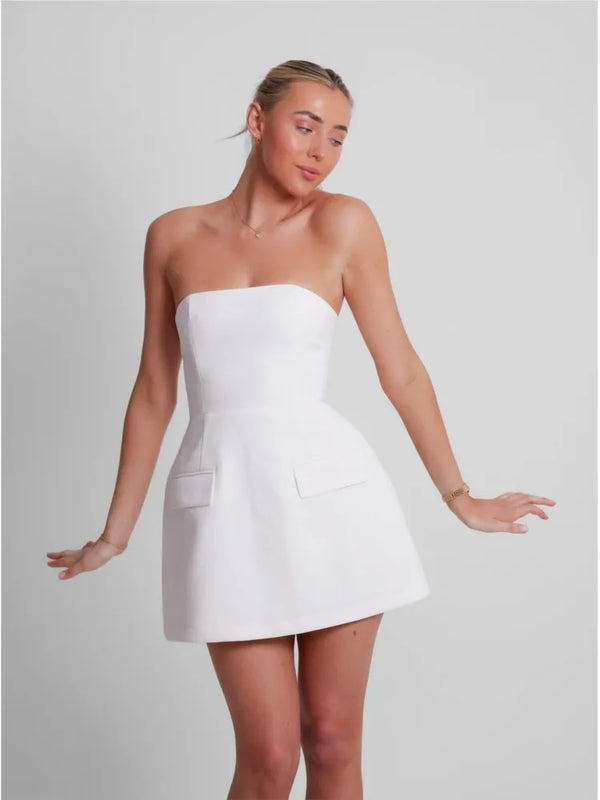 Sexy Solid Strapless Mini Dress Backless Pockets